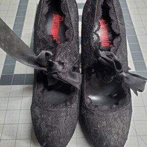 Demonia Black Lace with Ribbon Ties 6" Heels